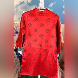 New ao dai be trai, Vietnamese boy’s modern contemporary long dress 6 8 red boy